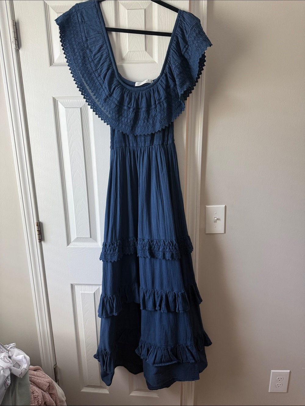Altar'd State Navy Blue Ruffled Maxi Dress